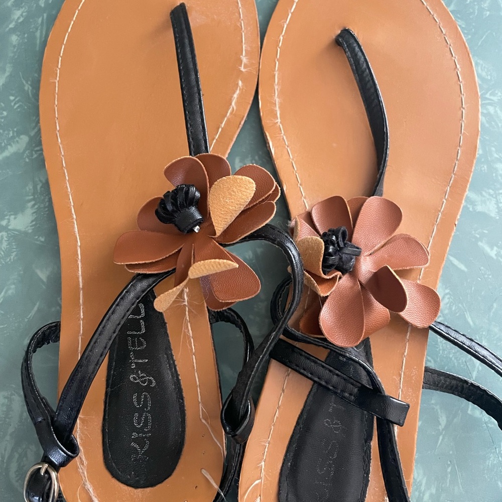 Brown and Black Floral Sandals